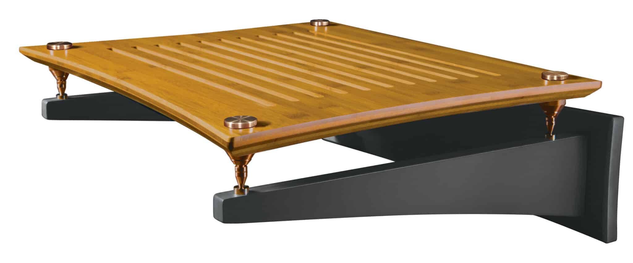 Wall bracket with natural bamboo shelf finish and bronze feet