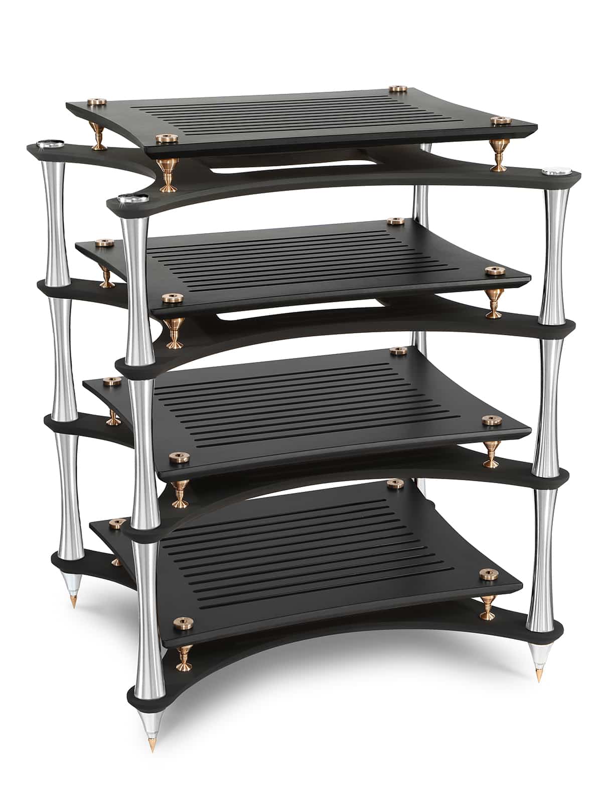 ultimate HiFi rack X-Reference with black shelves and silver columns