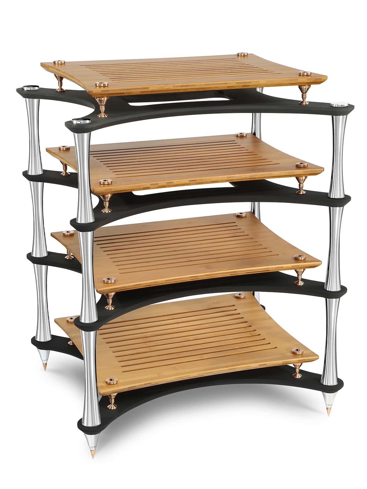 ultimate HiFi rack X-Reference with natural shelves and silver columns